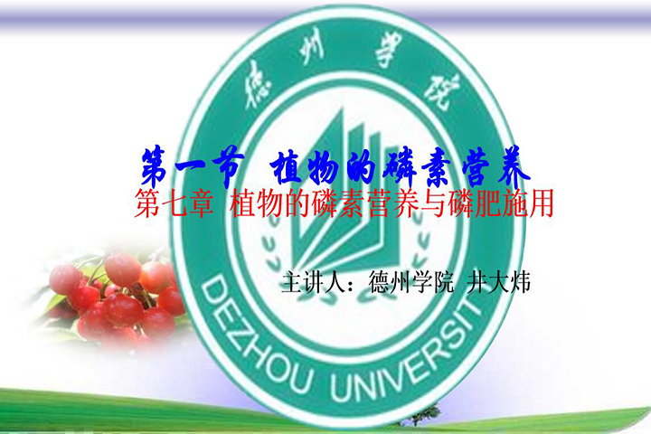 第七章 植物的磷素营养与磷肥施用第一节  植物的磷素营
养